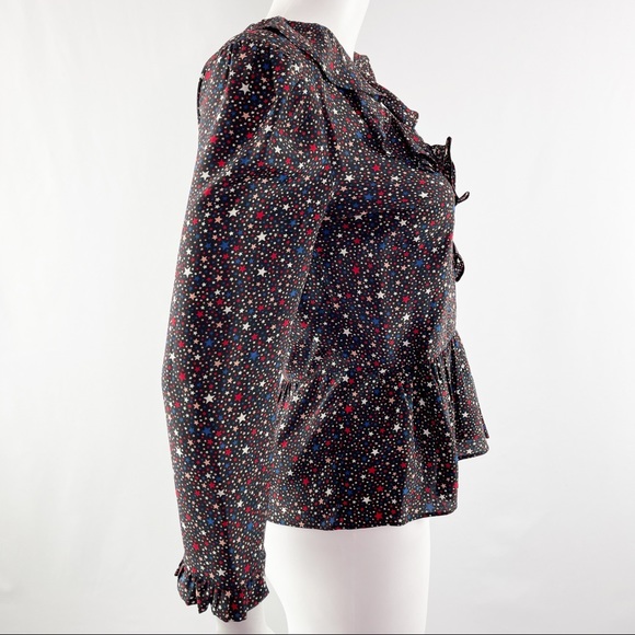 Madewell 100% Silk Ruffle Hem Wrap Top in Starry Night Blouse Size XS - Picture 6 of 9